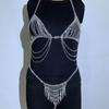 Tassel Sexy Rhinestone Bikini Body Harness Jewelry Bra and Thong Set Crystal Body Chain Bra Underwear Panties SHBC2565