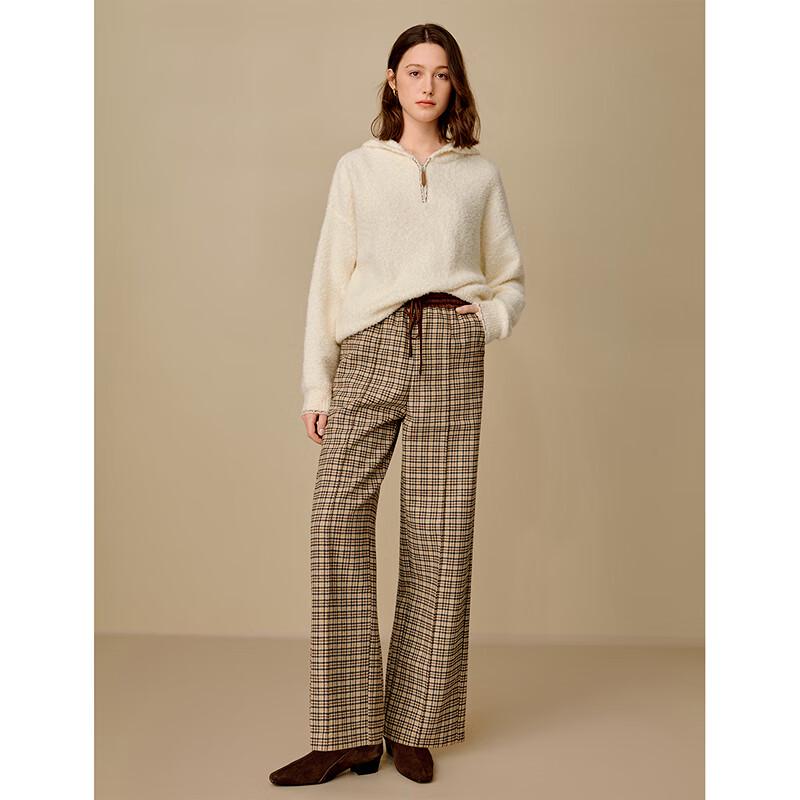 INMAN Women's Hooded Boucle Wool Blend Zipper Sweater