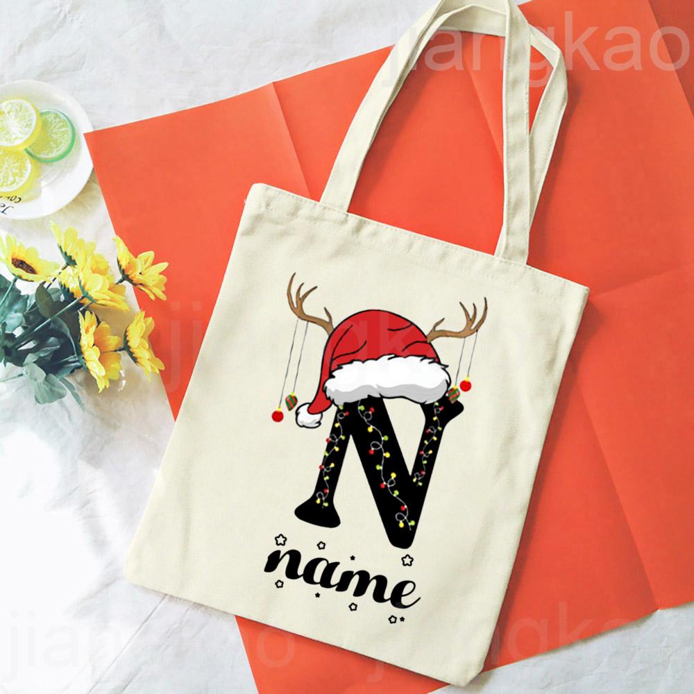 Personalized Christmas Gift Bag Initial with Name Christmas Sack Alternative Stocking Filler Bags Xmas Eve Pouch Gift for Kids