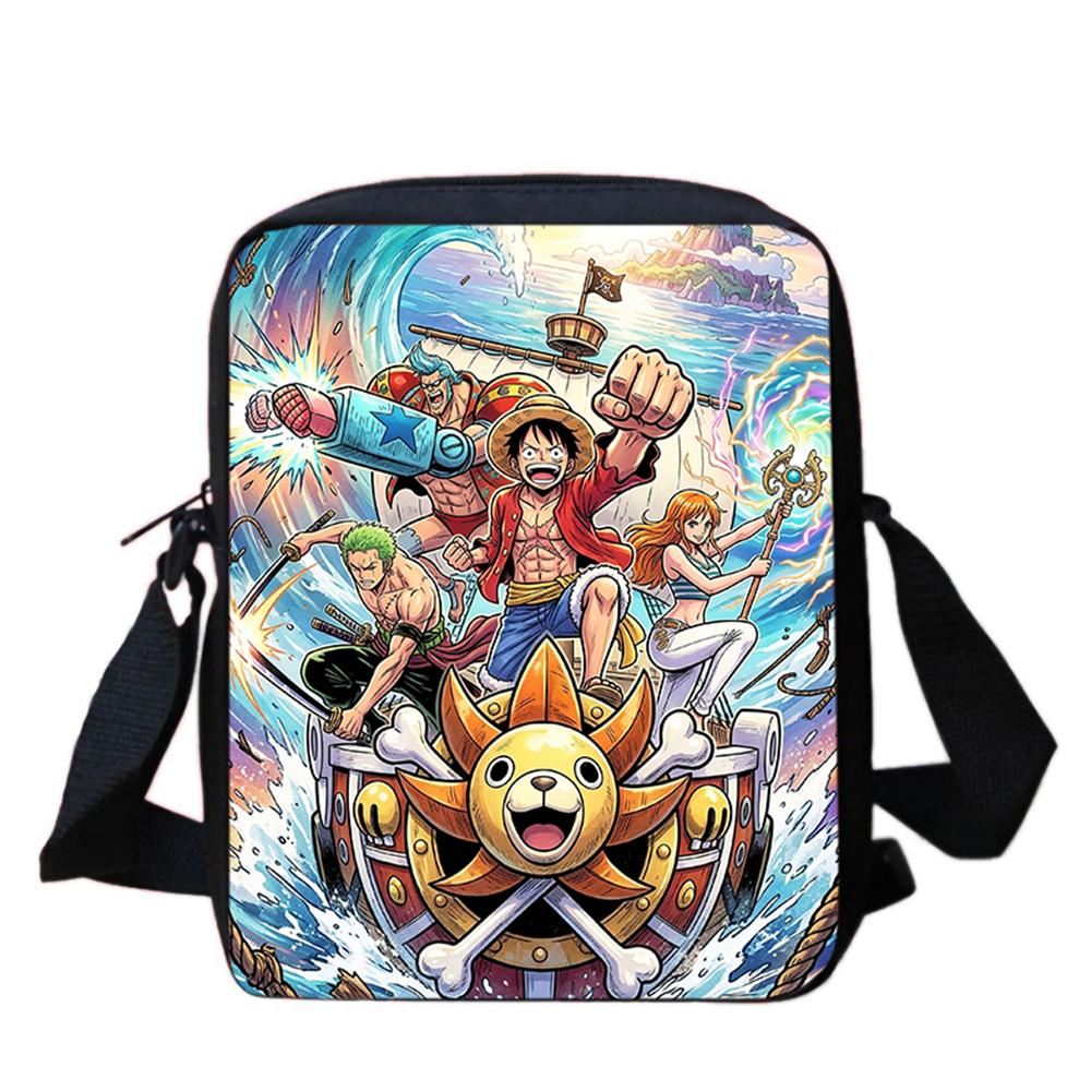 Cartoon One Piece School Crossbody Bag, Light Weight Unisex Sling Bag for Boys Girls Age 6-10 Daily Outdoor Travel Casual Pack