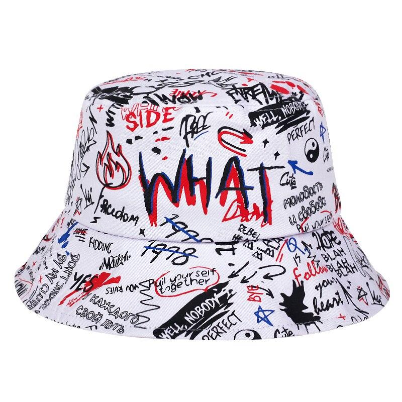 Unisex Buchstabe WHAT Aufdruck Persönlichkeit Eimerhüte Fischerkappen Outdoor Freizeitkappe Sonnenschutzhut