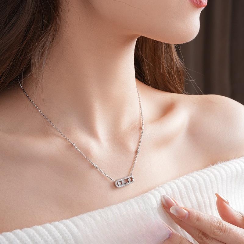 Collana Ellittica Vuota e Scorrevole in Zircone - Lussuosa, Stile Minimalista, Bracciale Raffinato, Di Fascia Alta, Alla Moda.
