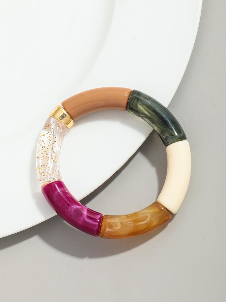 Bohomia Acryl-Design-Stil, klobiges, stapelbares Bambus-Armband für Frauen, Boho, elastisch, bunte Röhrenperlen-Armbänder, 2024 Schmuck