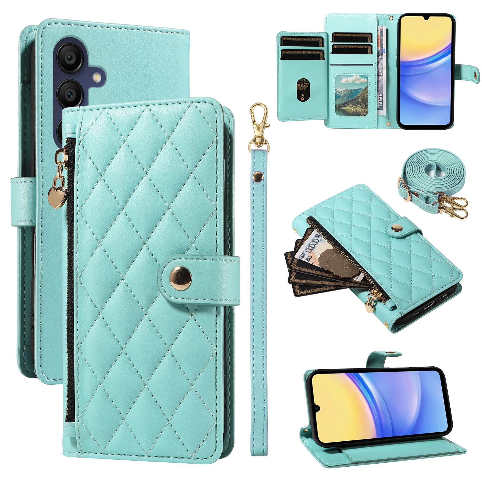 

For Samsung Galaxy A15 5G/Galaxy A15 4G Wallet Case with Straps,Rhombus Leather Stand Phone Cover Light Green