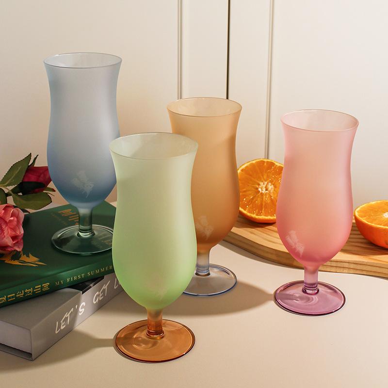 Pastel Frosted Glass Goblets Drinkware Home High-footed Cups Home Kitchen Party Bars Cocktail Glasses Beverage Juice Decor Gifts