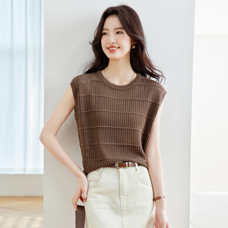 CARBAMMI Women s Hollow-out Ice Silk Knit Sleeveless T-shirt One Size