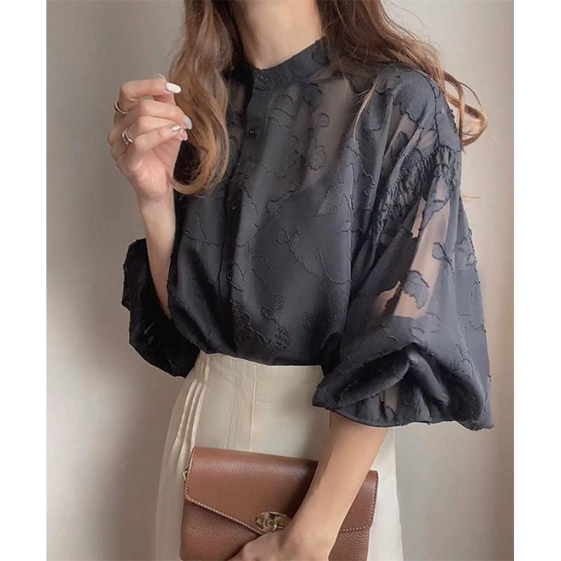 Korean-Japanese Style Reversible Stand Collar Sheer Long Sleeve Sun Protection Shirt