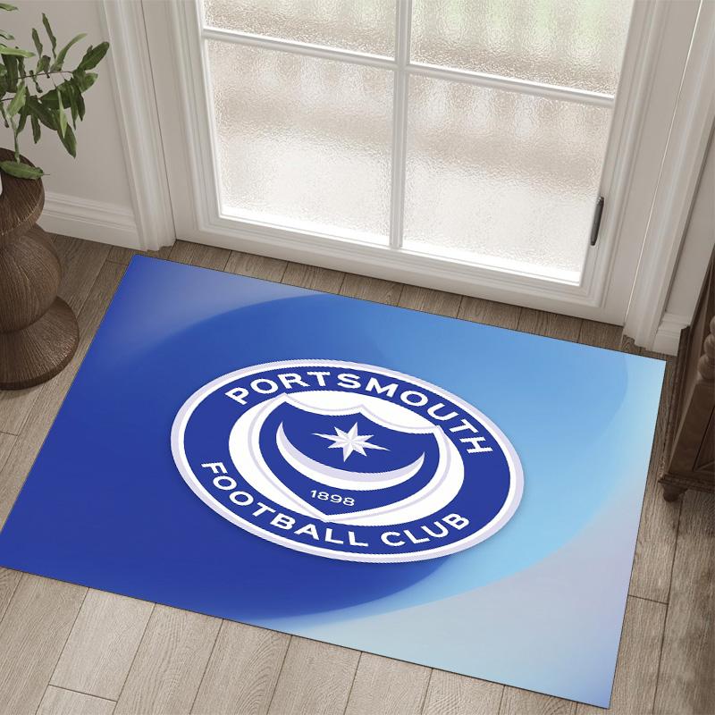 Portsmouth FC Design Kristall-Samt-Teppich Gemütlich Nicht?Rutschfester Teppich mit Aufdruck für Schlafzimmer Wohnzimmer Eingang