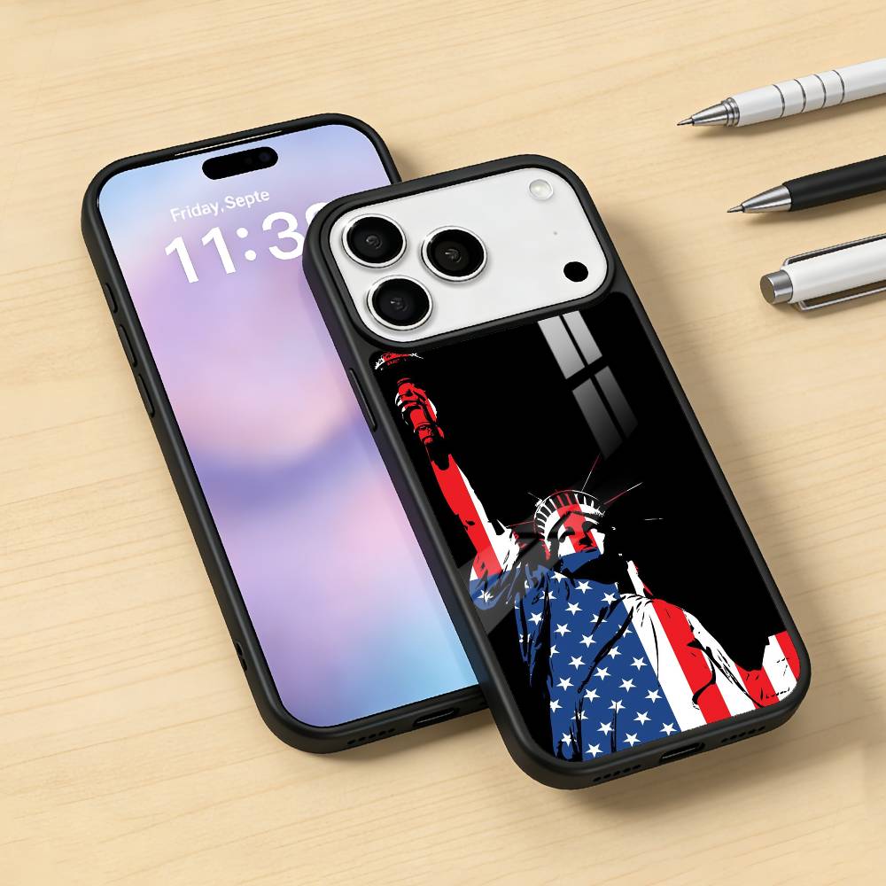 Statue L-Liberty America USA Flag Phone Case Magnetic For iPhone17 16 15 14 13 12 Pro Max For Magsafe Wireless Charging Cover