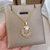 Exquisite French Hollow Shell Pearl Rhinestone Necklace Light Luxury Personality High-end Retro Fashion Stainless Steel Pendant