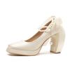 Women's Pearl Suede Mary Janes - Square Toe Chunky High Heels with Bow and Waterproof Platform