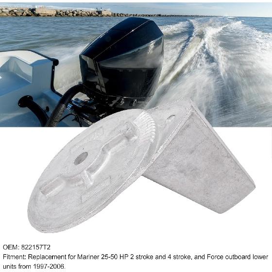 Fydun Boat Motor Trim Tab Anode, Aluminum Alloy 822157T2 Trim Tab Anode Replacemet for Mariner 25‑50 2 4 Stroke
