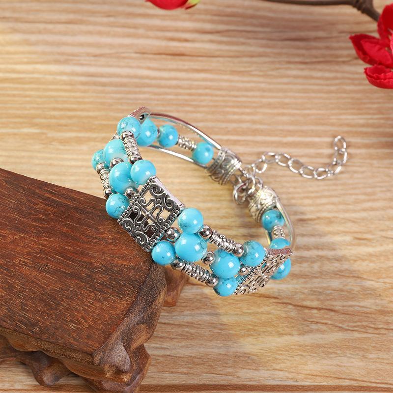 Original Handmade Bead Tibetan Silver Bracelet Bohemian Bracelet Retro Personality Miao Bracelet Bracelet Women