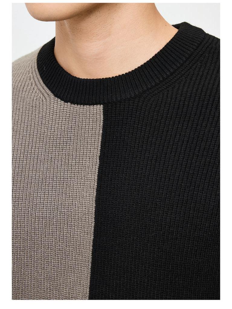 WOOG2005 Men's Color Block Patchwork Round Neck Sweater - 2025 Autumn/Winter Loose Casual Knitwear