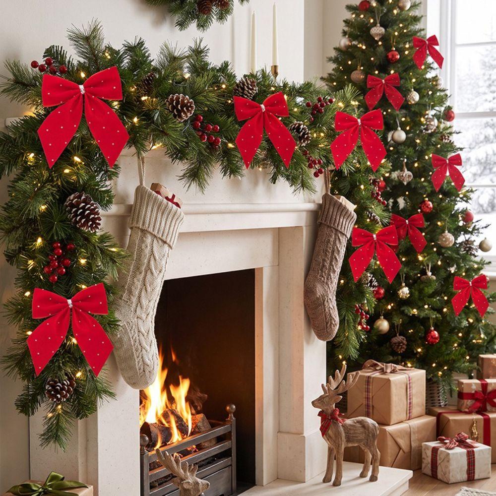 Rhinestone Tree Hanging Ornaments Red Gold Wreath Decorations Festive Gift Wrapping Bows  Christmas