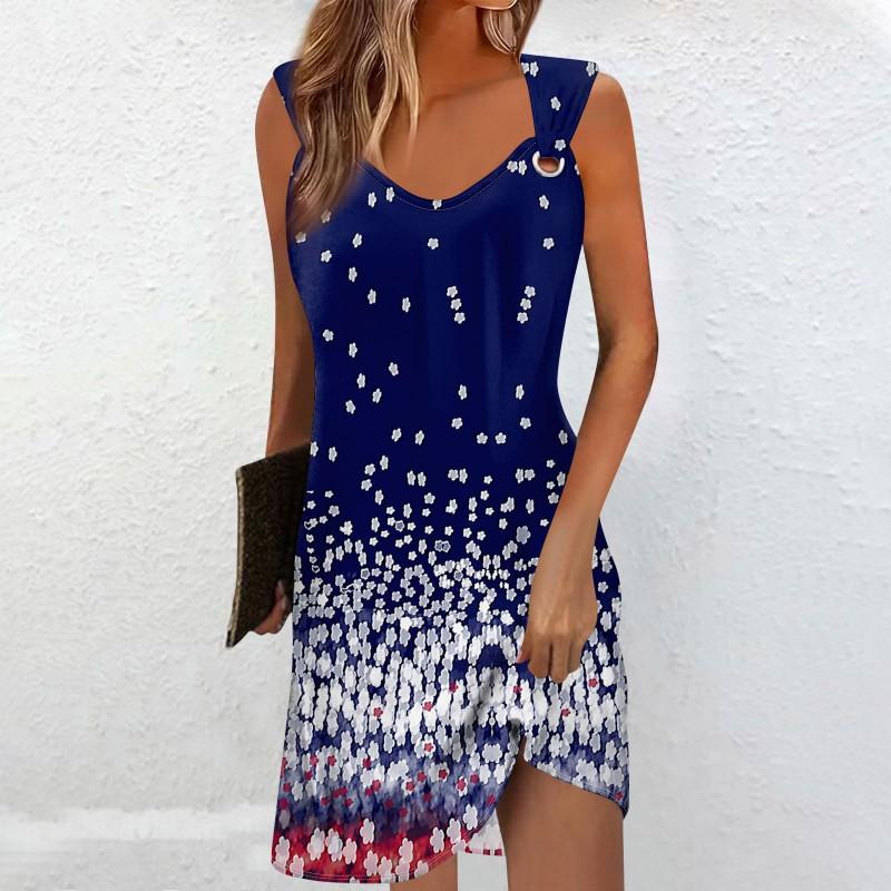 Gradient Print A-Line Sleeveless Midi Dress Women Casual Chic Office Wear 2025