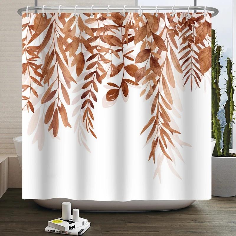 Hello Fall Shower Curtain Autumn Maple Leaves Pumpkin Bathroom Decor Polyester Fabric Cloth Shower Curtain With Hooks Room Decor