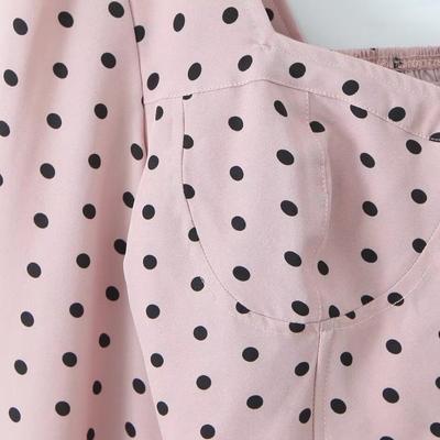 2025 Fashionable Women's French Chic Polka Dot Square Neck Top with Puff Sleeves