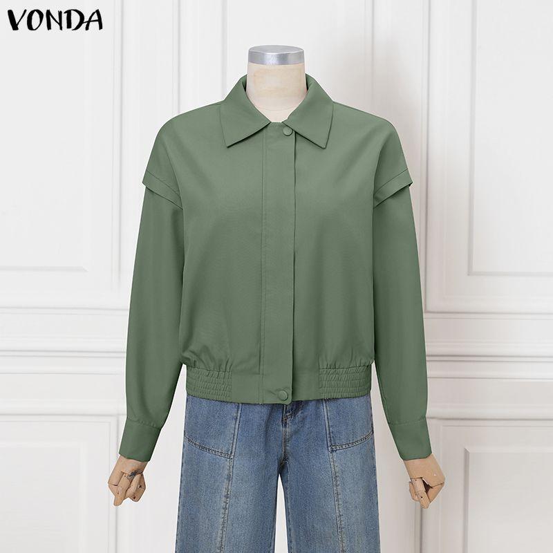 

VONDA Женские тонкие куртки-карго с отложным воротником, свободного кроя, повседневные, с длинным рукавом 5XL зелёный