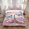 3pcs Parisian Butterfly & Rose Eiffel Tower Bedding Set, Includes One Quilt Cover and Two Pillowcases (No Core), Home Decor, Festival Gift