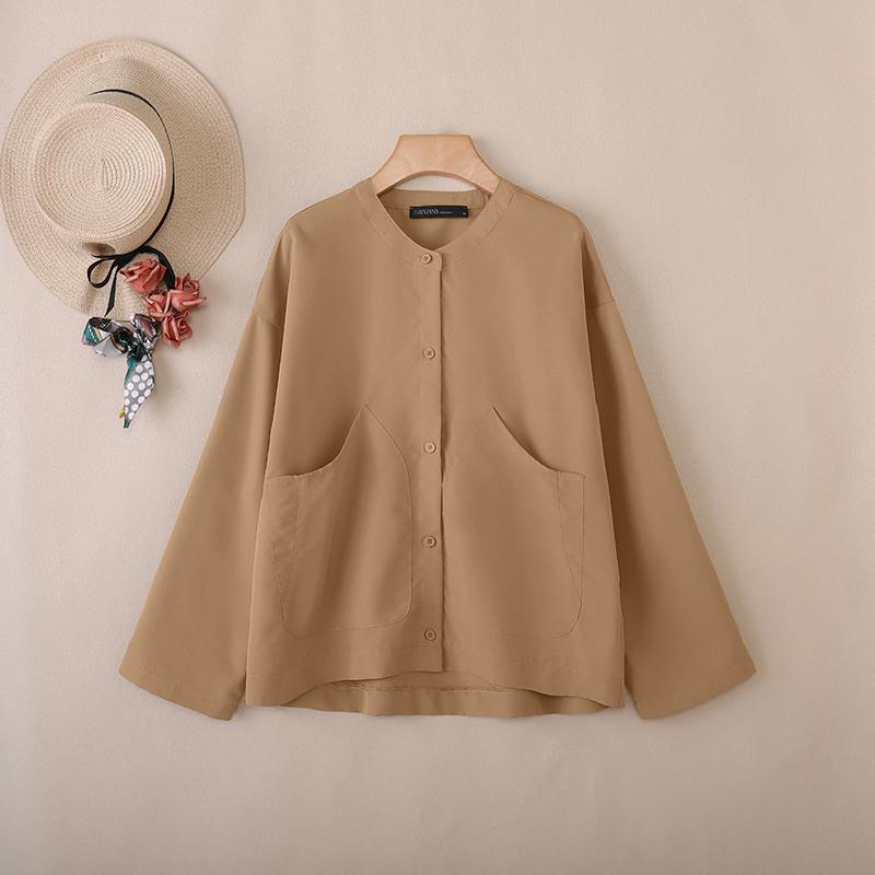 

ZANZEA Women Round Neck Casual Long Sleeve Blouse S хаки