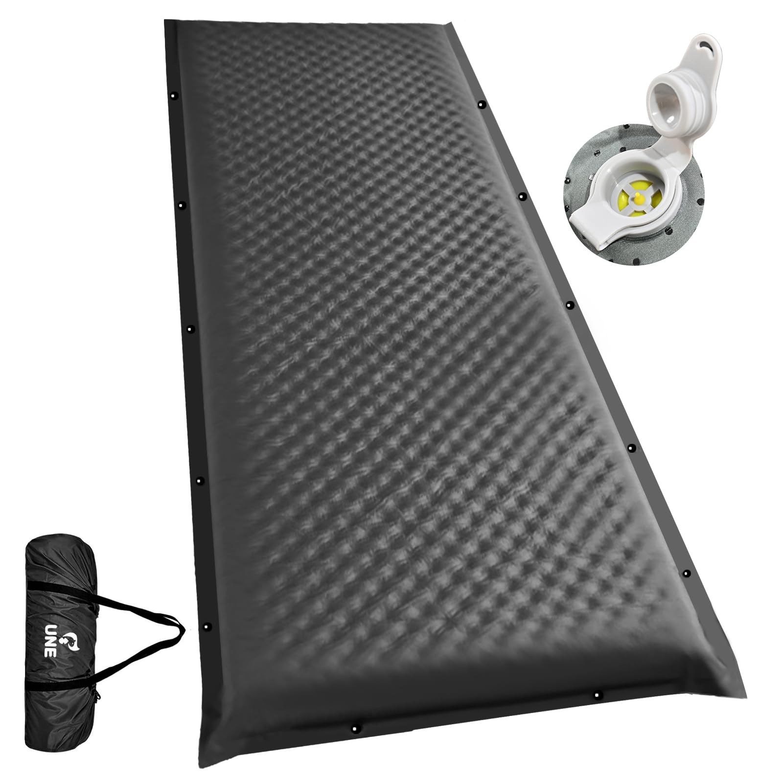 

UNE Туристический коврик Надувной коврик Надувание за 30 секунд Очень широкий 8 см толщиной R-значение Компактный Клапан предотвращения обратного потока Раскладушка Сон в машине Надувная кровать Влагозащищенный чёрный