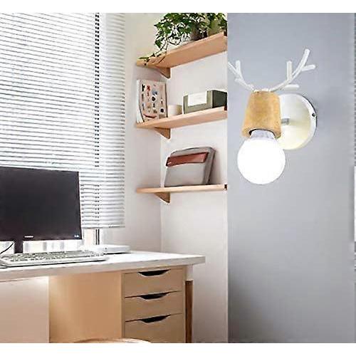 Set of 2 Modern Creative Wall Lamp Design Antlers Indoor Wall Lamp Wood and Metal Art Deco Wall Lamp (White)