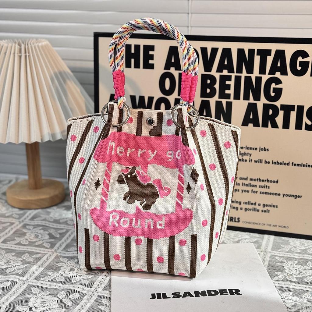 Handtasche mit großer Kapazität im japanischen und koreanischen Strickstil - Tragbare, pendlerfreundliche Tragetasche mit einem kleinen quadratischen Design für diverse Gegenstände