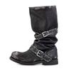 [Zhang Yuanying] Belt buckle stack boots thick heel retro mid-wind boots boots niche tooling boots