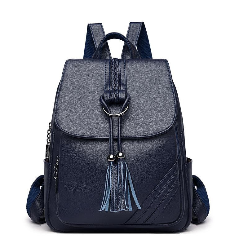 Women's Backpack 2025 New PU Leather Tassel Double Shoulder Bag Large Capacity Student Backpacks Outdoor Travel Bag Mochilas Muj