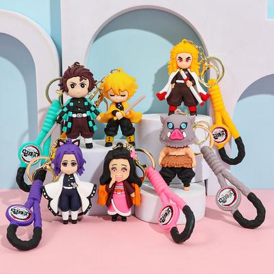 Demon Slayer Kimetsu No Yaiba Breloczek Kreskówka Anime Uroczy Kamado Tanjirou Nezuko Figurka Brelok do Torebki Kluczy Samochodowych Model Zabawka Prezent