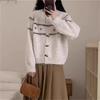 Autumn-Winter Women's Knit Cardigan: Round Neck, Horn Button, Embroidered, Casual, Versatile, Forest Style, Japanese-Korean Flair.