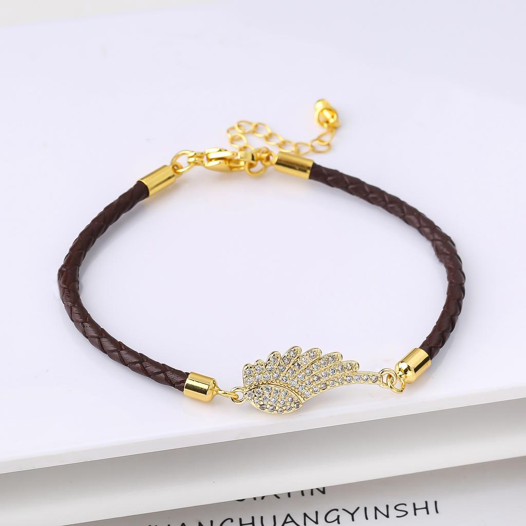 White Cubic Zircon Angel Wings Leather Rope Braided Bracelet for Women Girls Daily Party Lucky Jewelry Fine Birthday Gift