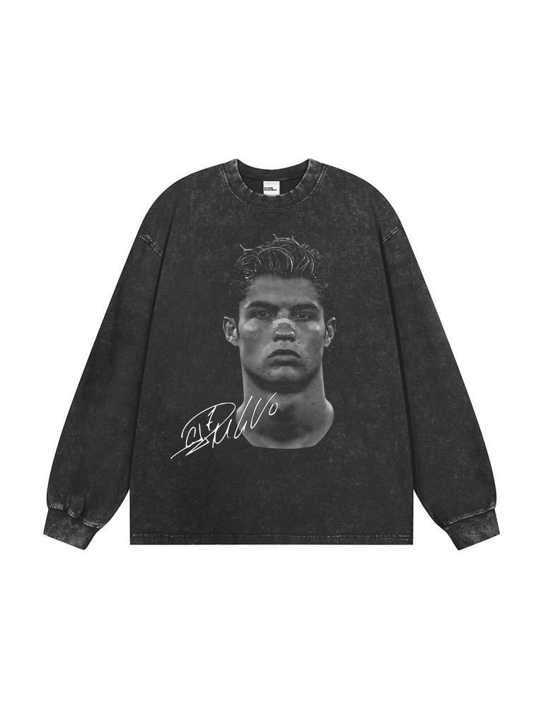 Cristiano Ronaldo Retro Distressed Heavyweight Cotton T-Shirt