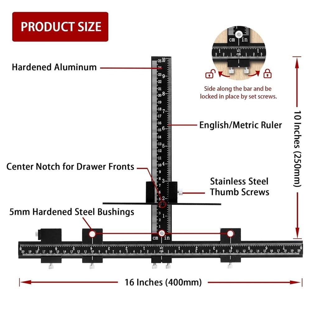 Aluminum Cabinet Hardware Jig Drill Guide for Accurate Installation of Door and Drawer Front Handles and Knobs Punch Locator
