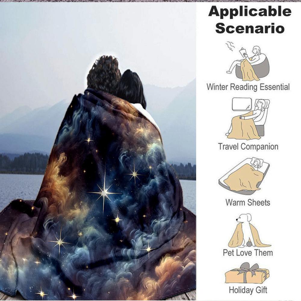 1pc Galaxy Nebula Blanket, Lightweight Flannel Throw Blanket For Sofa, Bed, Travel, Camping, Living Room, Office, Couch, Chair, And Bed