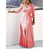 Womens Long Sleeve Printed Shirt Dress Loose Fit V-Neck Midi To Maxi Length Elegant Office Wear