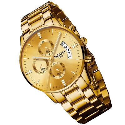 Gouden Horloge met Groot Metaal Roestvrij Staal Datum Fluorescerend Cadeau voor Mannen Heren Wijzerplaat, Chronograaf, Analoog, Band, Staal, Display, Ontwerp, Luxe,