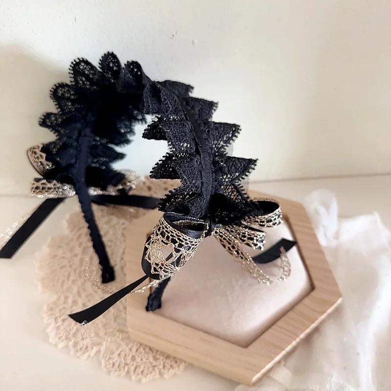 

New Retro Lace Hairbands for Toddler Sweet Princess Bow Hair Hoop for Little Girl Black Beige Kids Headwear Hair Accessories чёрный