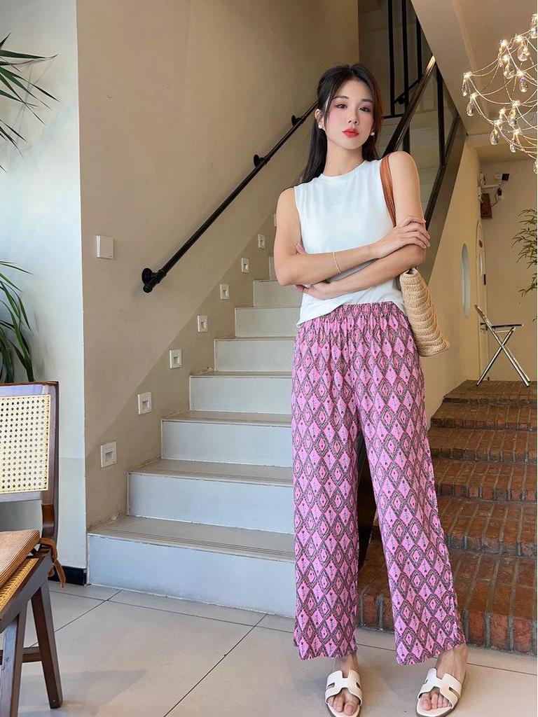 Women's Loungewear: Cotton Silk Loose Wide-Leg Pajamas - Summer Casual Trousers, Wearable Outdoors
