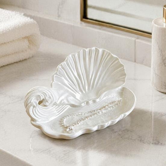 Aromatherapy Storage Tray 3D Printed Shell Wave Jewelry Tray, Pearlized White Organizer Dish, Elegant Ring Exquisite Desktop Ornament Trinket