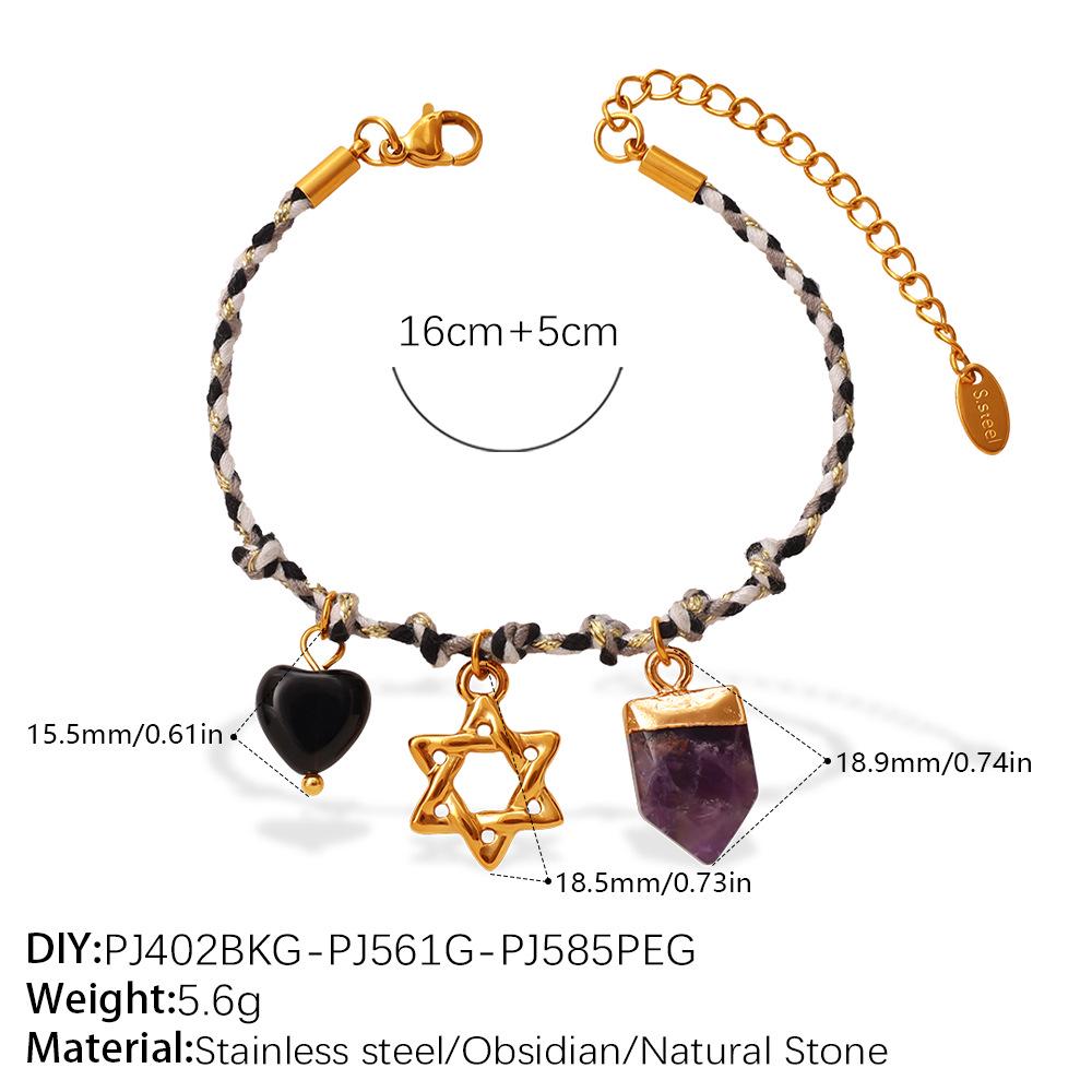 European-American Geometric Woven Rope Jewelry Set: Natural Stone Bracelet & Necklace