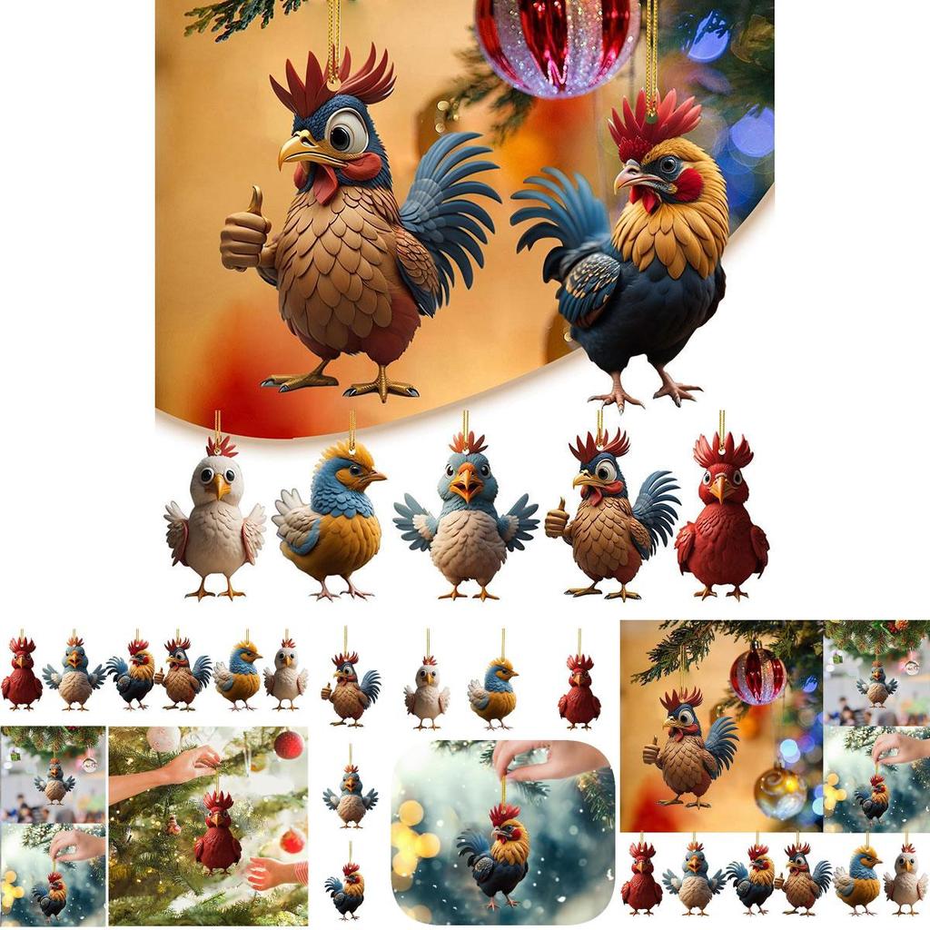 Niedliches Cartoon-Huhn Acryl Auto Hängedekoration Weihnachtsbaumschmuck Heimdeko