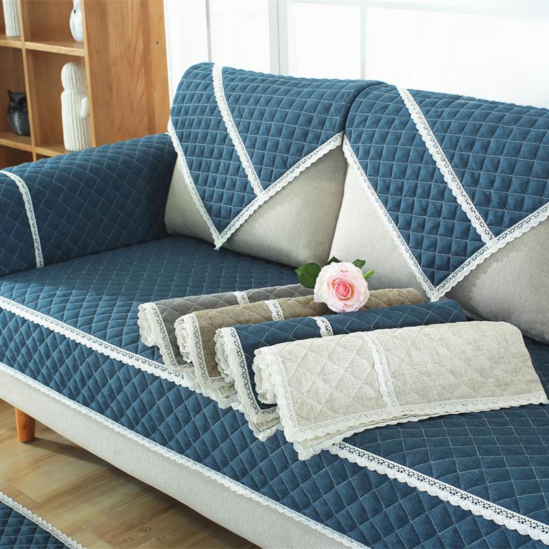 New Linen Solid Color Quilted Simple Fabric Sofa Cushion Cushion Non-Slip Sofa Cover