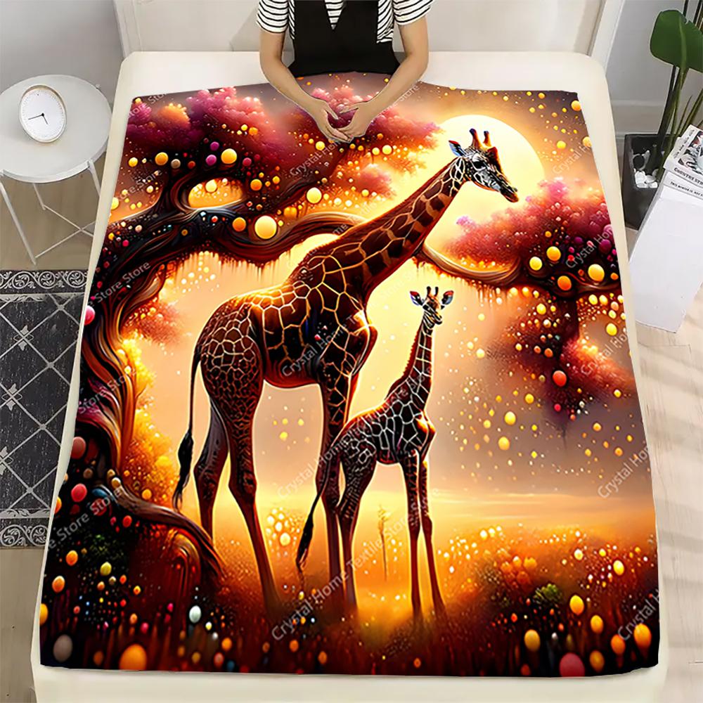 2026 Giraffe Sunset Scene Gift Soft Plush Blanket,Flannel Throw Blanket for Living Room Bedroom Bed Travel Sofa Cover Kids Gift