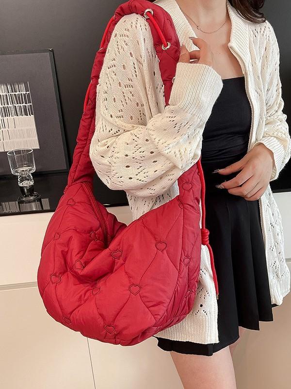 Unisex Cotton Padded Crossbody Bag Featuring Wrinkled Design And Large Capacity