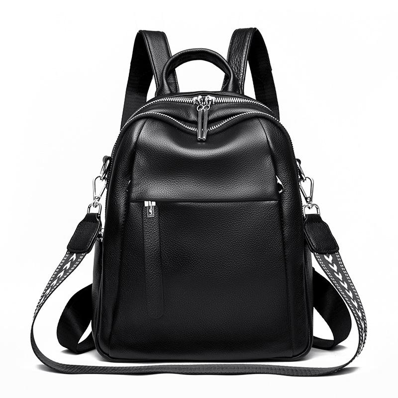 Leather women s bag new trendy fashion large capacity backpack first layer cowhide college style backpack чёрный