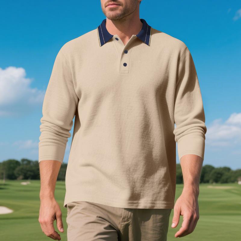 Autumn Long-sleeved T-shirt Men's Lapel Casual Business Simple Mesh Polo Shirt Casual Loose Versatile Comfortable Top