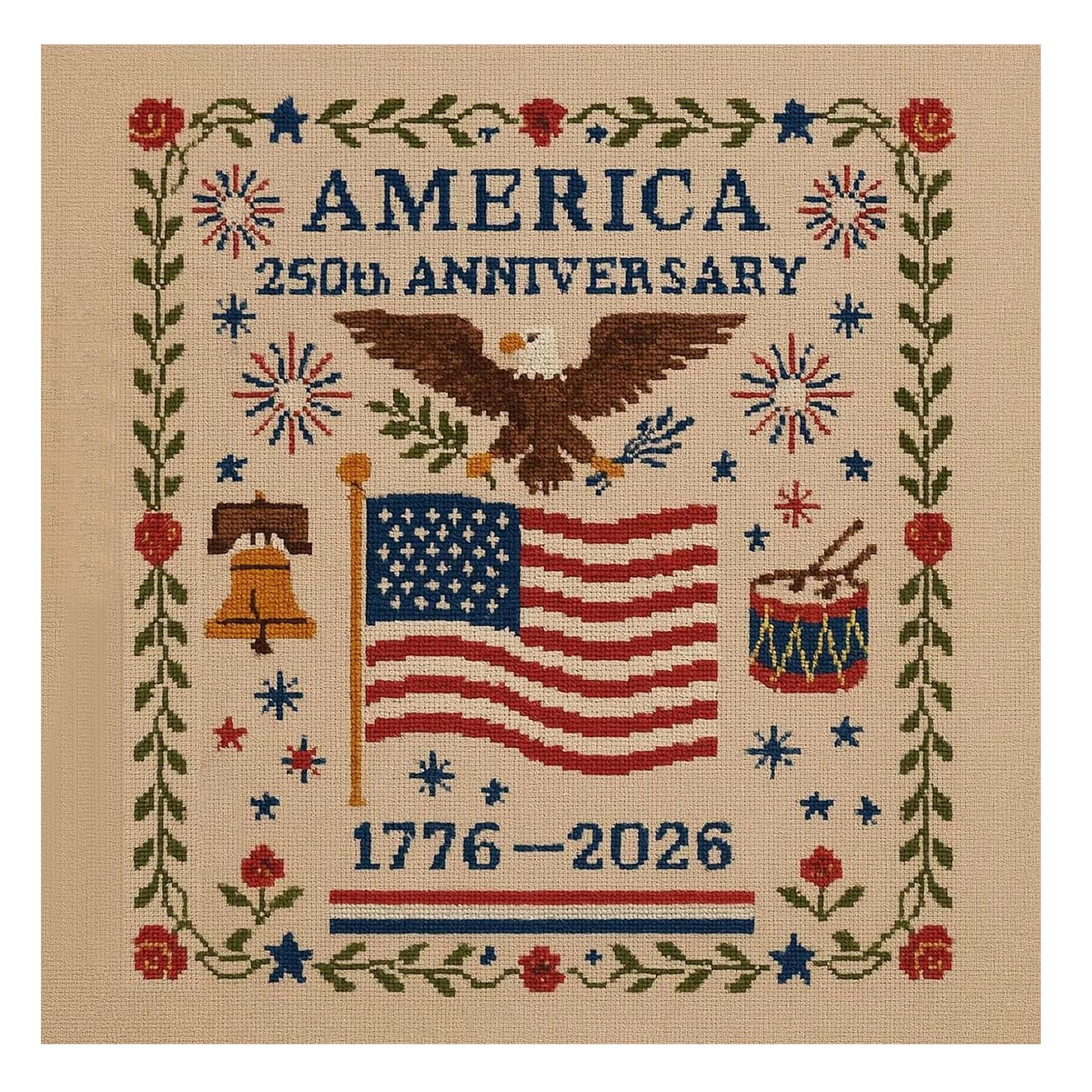 US 250th Anniversary Cross Stitch Kit 25x25cm Personalized Patriotic Cross Stitch Kit DIY Counted Embroidery Art Home Wall Decor