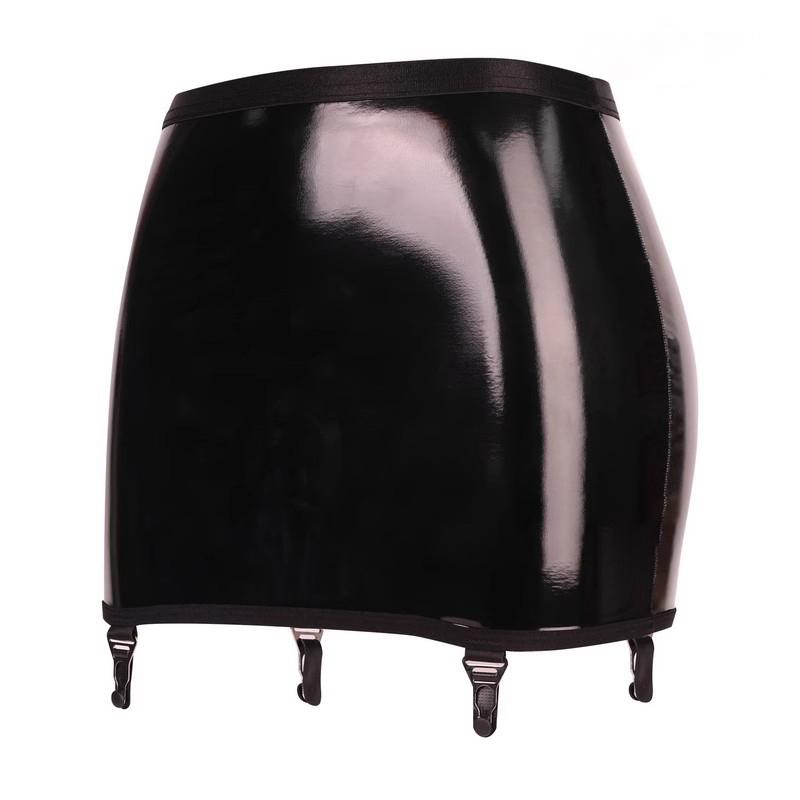 Luxusöl Glänzendes PU-Leder Strapsgürtel Damen Sexy Glänzender Satin Minirock Metallclips Strumpfhaltergürtel für Strümpfe